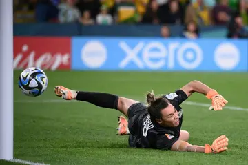 Australia goalkeeper Mackenzie Arnold at full stretch in the shootout against France