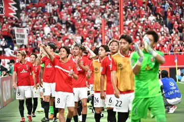 Japan's Urawa Red Diamonds celebrate their quarter-final victory over Thailand's BG Pathum United