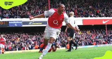 Arsenal's Thierry Henry celebrates his second goal.