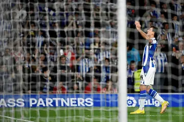 Derby win: Real Sociedad forward Mikel Oyarzabal celebrates scoring his team's third goal
