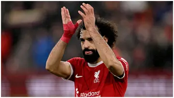 Mohamed Salah showed his appreciation to the fans at the end of the Premier League match between Liverpool FC and Newcastle United. Photo: Andrew Powell. 