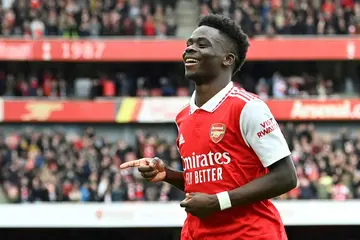 Arsenal's Bukayo Saka celebrates after scoring against Crystal Palace