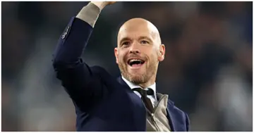 Erik Ten Hag celebrates victory after the UEFA Champions League Quarter Final second leg match between Juventus and Ajax. Photo by Michael Steele.