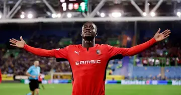 Ghana forward Kamaldeen Sulemana celebrating a goal at Stade Rennais. SOURCE: Twitter/ @staderennais