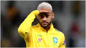 Neymar Jr reacts prior to a match between Brazil and Colombia as part of FIFA World Cup Qatar 2022 Qualifiers at Neo Quimica Arena. Photo by Alexandre Schneider.