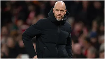 Erik ten Hag reacts during the UEFA Champions League match between Manchester United and FC Bayern Munchen at Old Trafford. Photo by Visionhaus.