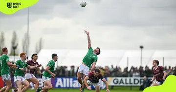 Liam Gallagher contests a kickout during the Connacht GAA Football Senior Championship