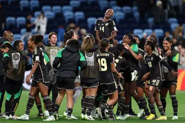 Jamaica celebrate holding France to a draw at the Women's World Cup