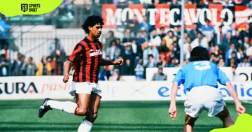 AC Milan's football player, Frank Rijkaard prepares to kick the ball during a match against Napoli