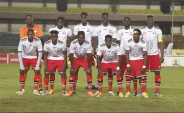 Harambee Stars players pose for a photo before their clash against Mali. Photo: Twitter/Harambee Stars.