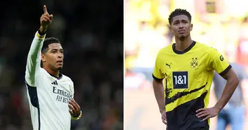 Jude Bellingham playing for Real Madrid and Borussia Dortmund.