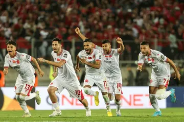 Wydad Casablanca players celebrate reaching the CAF Champions League semi-finals.