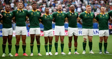 The Springboks before the game against Romania.