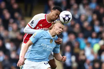 Manchester City striker Erling Haaland in action against Arsenal