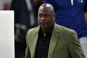 Michael Jordan attends a press conference before the NBA Paris Game.