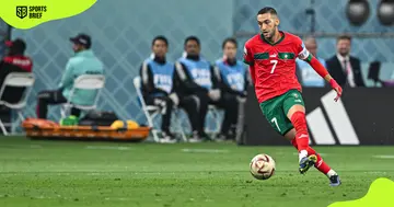 Morocco's Hakim Ziyech controls the ball.