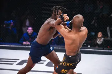 Humphrey Mulenga lands a straight jab.