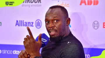 Olympic gold medalist Usain Bolt speaks in a conference