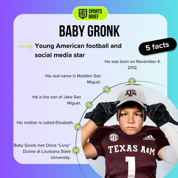 Baby Gronk wearing a Texas A&M University football jersey.