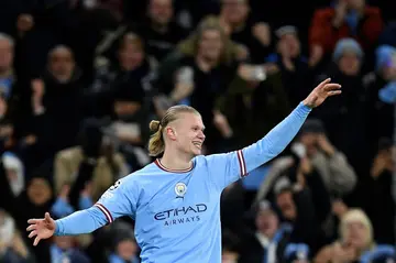 High five: Erling Haaland scored five times for Manchester City against RB Leipzig