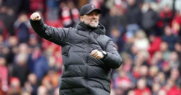 Jurgen Klopp celebrates victory after a Premier League match at Anfield. Photo by Peter Byrne.