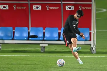 Son Heung-min takes part in a training session this week in Doha