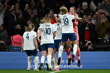 England celebrate after beating Brazil to win the Women's Finalissima
