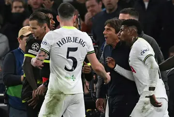Tottenham manager Antonio Conte (2nd right) was shown a red card