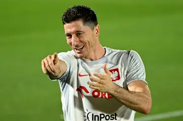 Poland's goal machine Robert Lewandowski was in good spirits while training with his teammates in Doha ahead of the World Cup kick-off