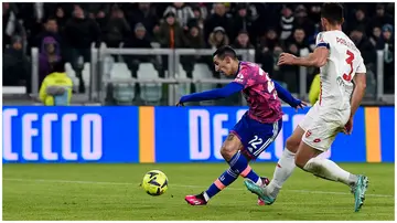 Angel Di Maria does a rabona for Juventus against Monza during the Coppa Italia in January 2019. Photo: Nicolò Campo. 