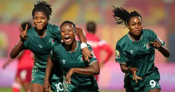 Hasaacas Ladies celebrating their win against AS Mande. SOURCE: Twitter/ @CAFwomen