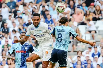 Pierre-Emerick Aubameyang (L) was among the scorers as Marseille beat Le Havre 3-0 in Ligue 1