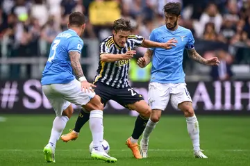 Nicolo Fagioli (C) taking on two Lazio players as Juventus won 3-1 in September