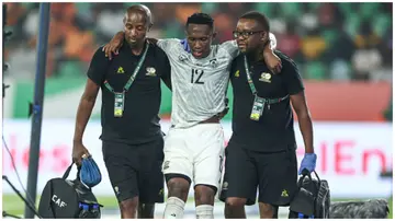 South Africa's defender Thapelo Maseko suffered a hamstring injury during the second half of extra time. Photo: Franck Fife.