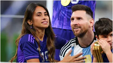 Lionel Messi, Antonela Roccuzzo, Ciro Messi, FIFA World Cup, Argentina, France, Lusail Stadium, Qatar.