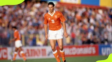 Dutch football players from the 90s include Marco Van Basten of the Netherlands seen here during their 1992 game in Italy. 