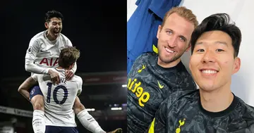 Harry Kane shared an adorable picture with 'partner in crime' Son Heung-min after their record-breaking achievement. Photo credit: @ESPNUK @HKane