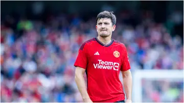 Manchester United defender, Harry Maguire, looks on during the pre-season friendly against Athletic Bilbao on August 6, 2023.