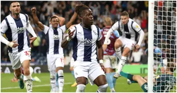 Brandon Thomas-Asante celebrating a goal after scoring for West Brom in the Championship.