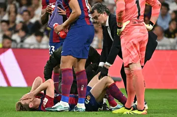 Barcelona's Dutch midfielder Frenkie de Jong injured his ankle in the Clasico in La Liga against Real Madrid on April 21