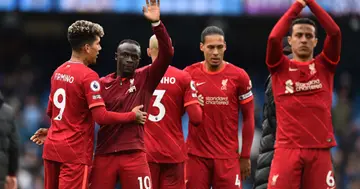 Liverpool stars at the end of the Premier League match between Man City and the Reds at Etihad Stadium. Photo by Andrew Powell.