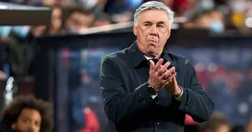 Ancelotti head Coach Real Madrid reacts during the LaLiga Santander match between Rayo Vallecano and Real Madrid CF at Campo de Futbol de Vallecas on February 26, 2022 in Madrid, Spain. (Photo by Diego Souto/Quality Sport Images/Getty Images)