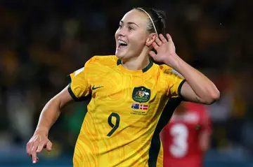 Australia forward Caitlin Foord celebrates her goal