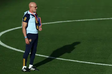 Spain coach Luis de la Fuente heads a training session ahead of the Euro 2024 qualifying football match against Georgia