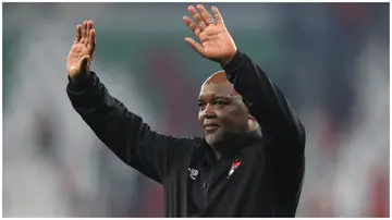 Pitso Mosimane shows appreciation for the fans after the FIFA Club World Cup Qatar 2020 Second Round match between Al Duhail SC and Al Ahly SC. Photo: Fadi El Assaad.