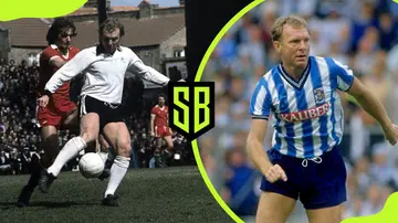 Bobby Moore, on the right, during his time at Coventry City. On the left is him playing for Fulham.