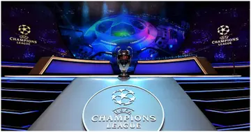 The stage for the Champions League draw. Photo: Getty Images.