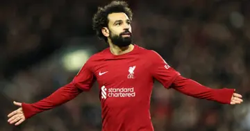 Mohamed Salah after scoring for Liverpool.