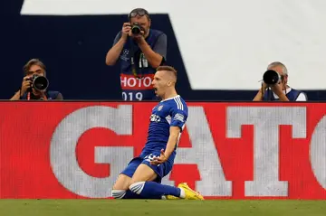 Dinamo Zagreb forward Mislav Orsic celebrates after scoring against Chelsea