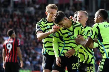 Kai Havertz (centre) scored his first Arsenal goal in a 4-0 win at Bournemouth